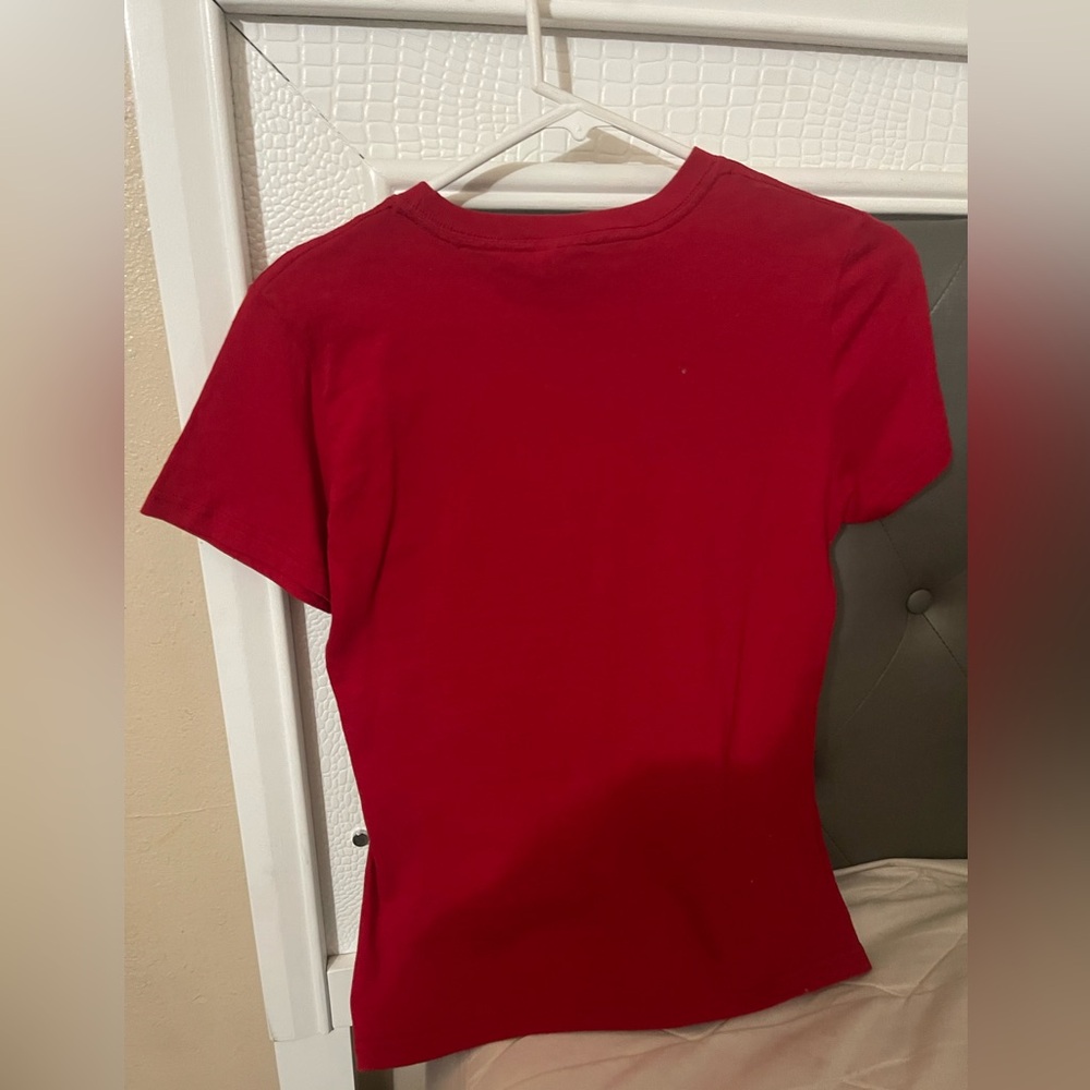 Red Graphic T-Shirt with Colorful Embroidery - Picture 3 of 4